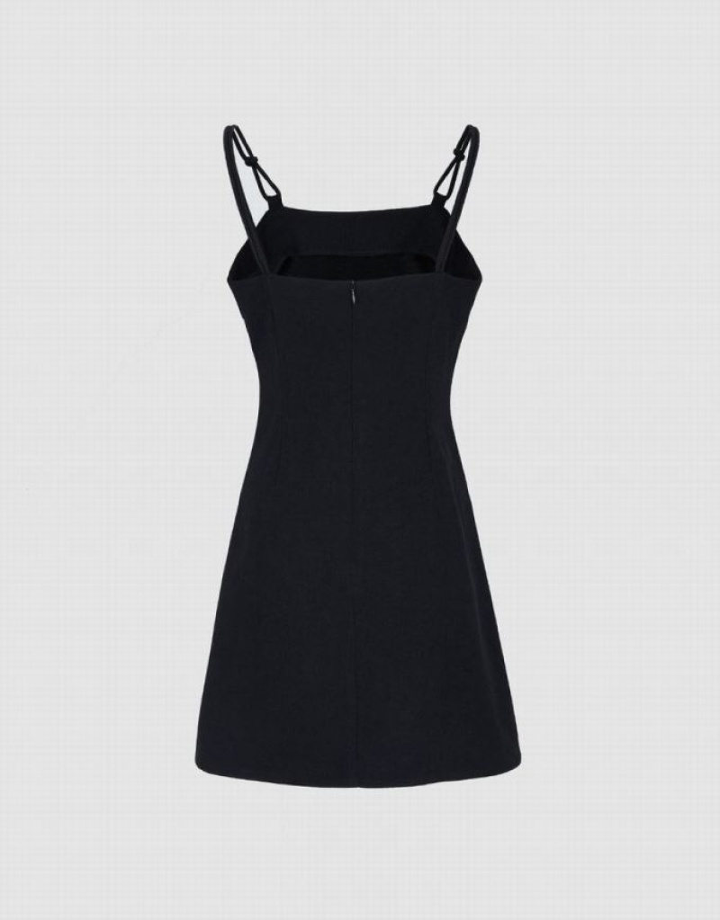 Black Urban Revivo Plain Cami Women's Denim Dress | 21734MVFB