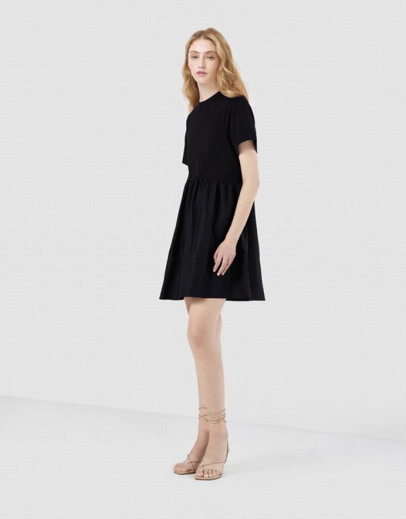 Black Urban Revivo Plain Spliced Women's Casual Dress | 45127DBPE