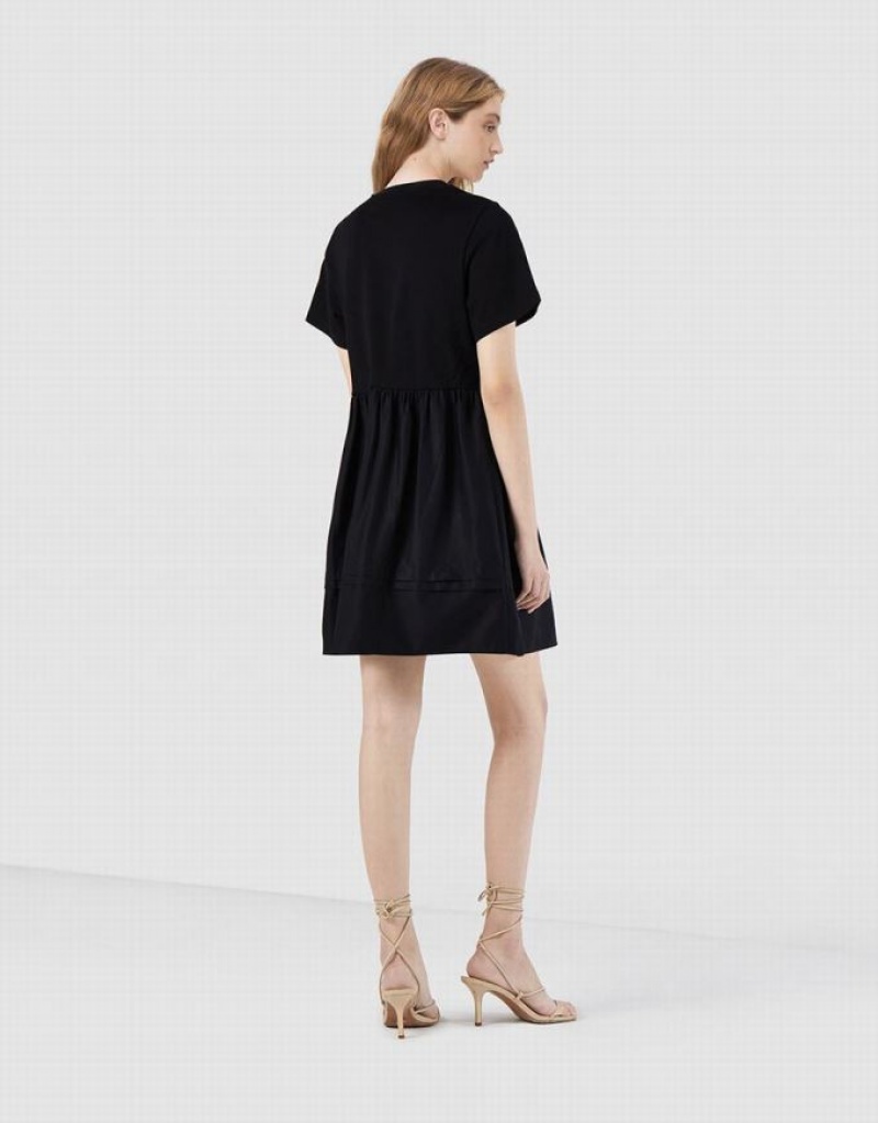 Black Urban Revivo Plain Spliced Women's Casual Dress | 45127DBPE