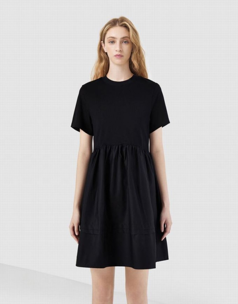 Black Urban Revivo Plain Spliced Women's Casual Dress | 45127DBPE