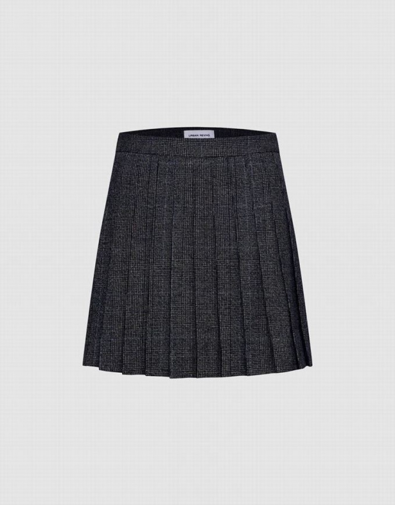 Black Urban Revivo Pleated A-Line Women\'s Skirts | 54817XMLN