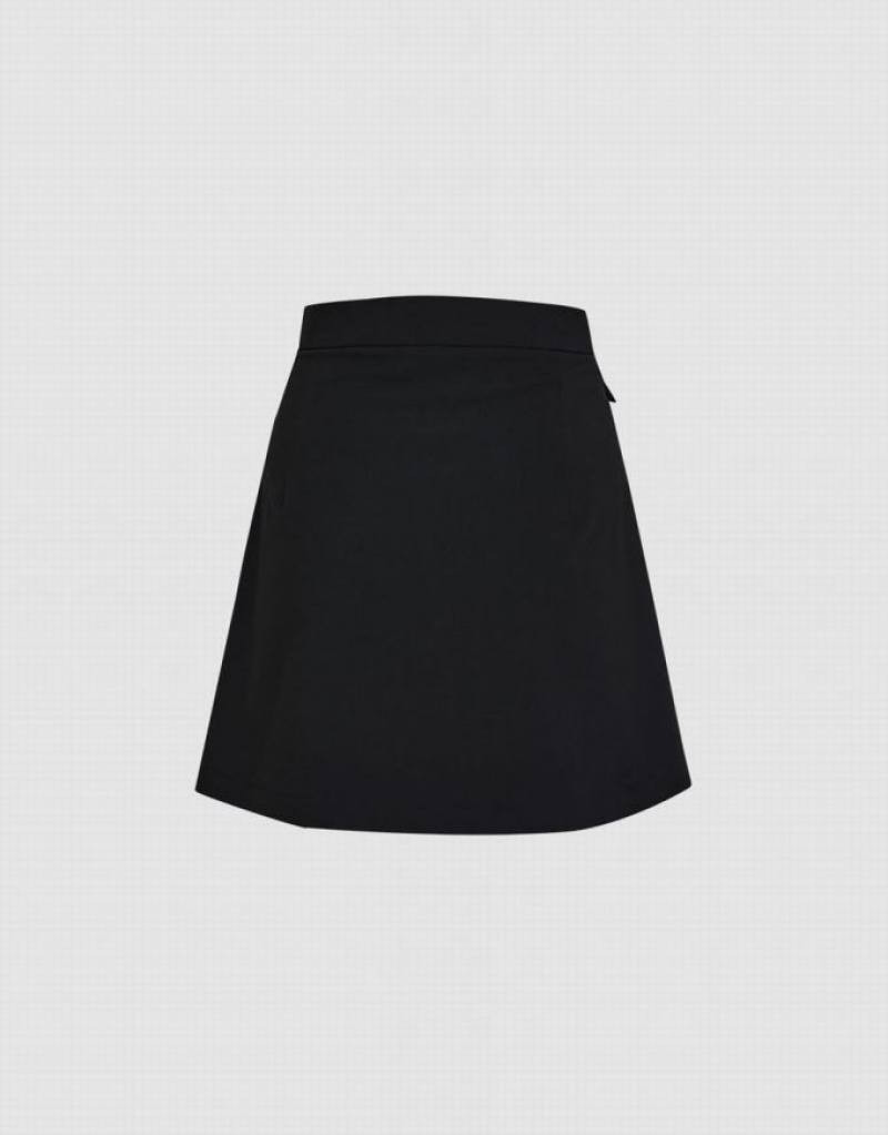 Black Urban Revivo Pleated A-Line Women's Skirts | 84561HKYQ