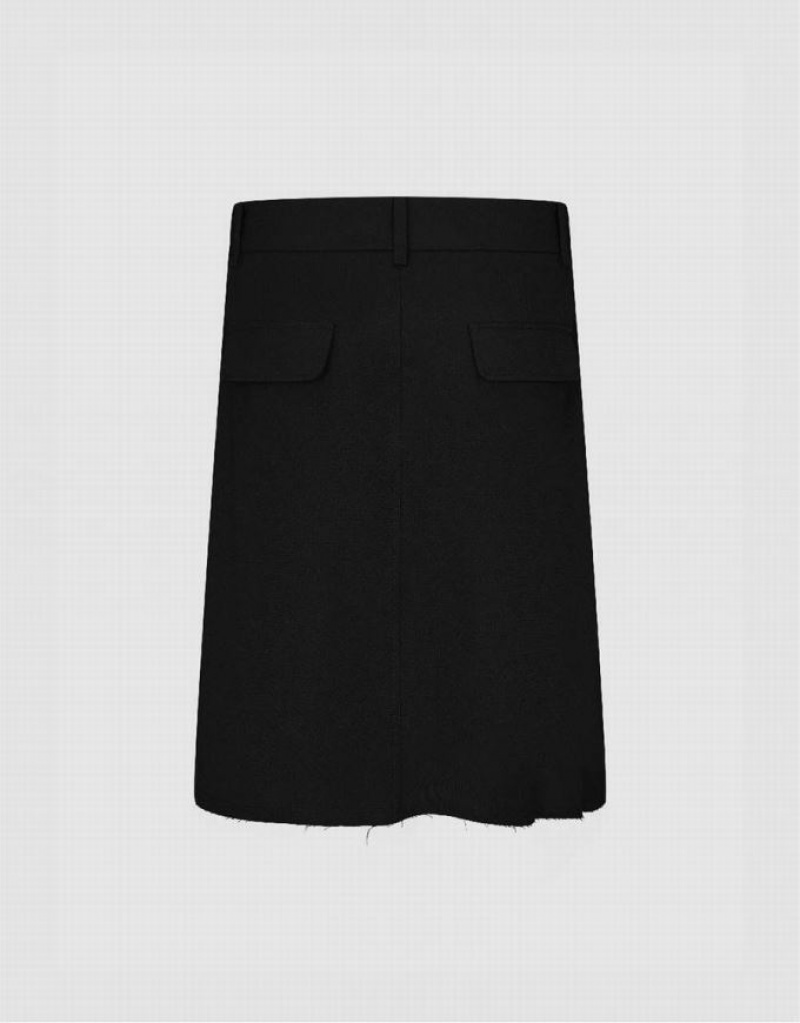 Black Urban Revivo Pleated Midi Straight Women's Skirts | 13724OXJD