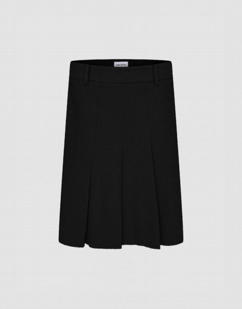 Black Urban Revivo Pleated Midi Straight Women\'s Skirts | 13724OXJD