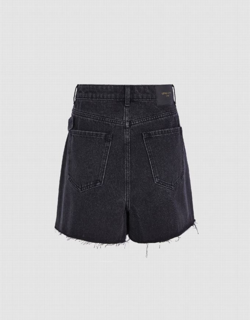 Black Urban Revivo Pleated With Belt Women's Denim Shorts | 45928MGXL