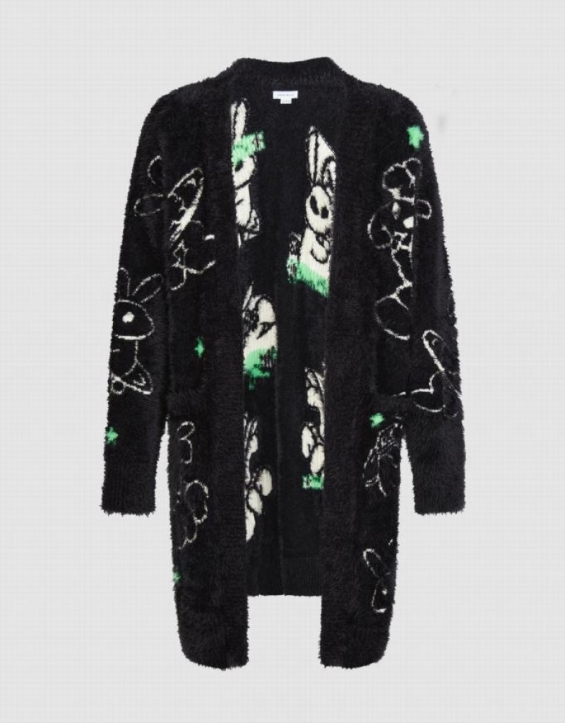 Black Urban Revivo Printed Knitted Men's Cardigan | 64382RAOK