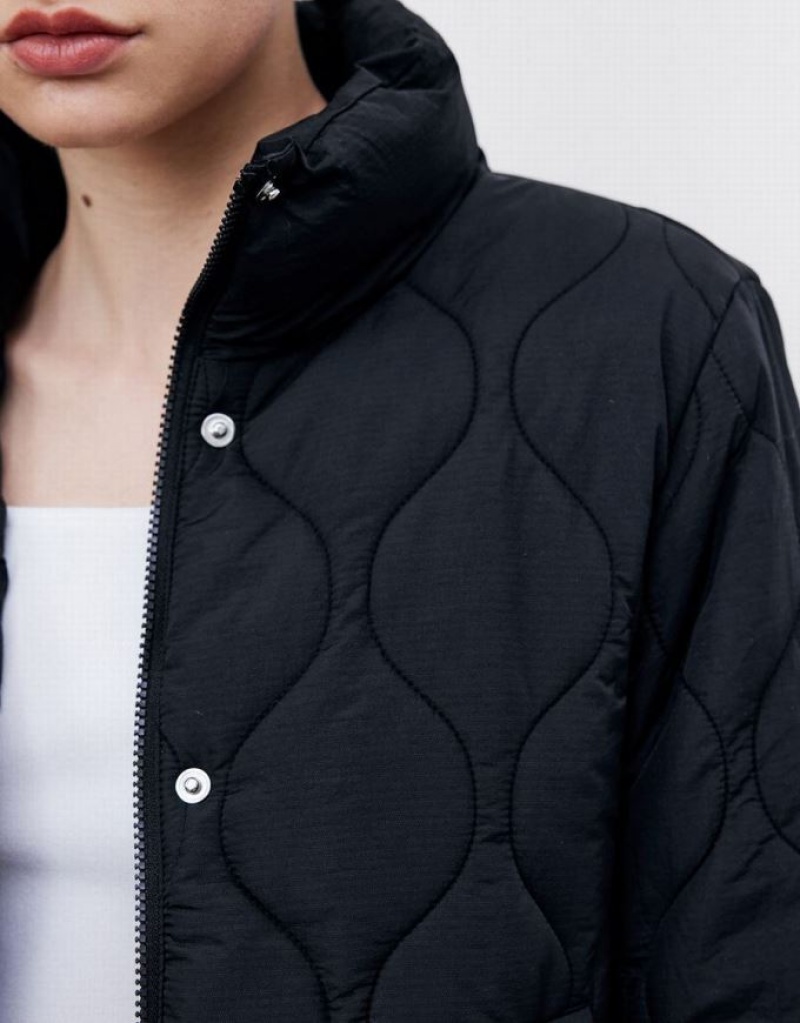 Black Urban Revivo Quilted Women's Puffer Jacket | 78035ESWF