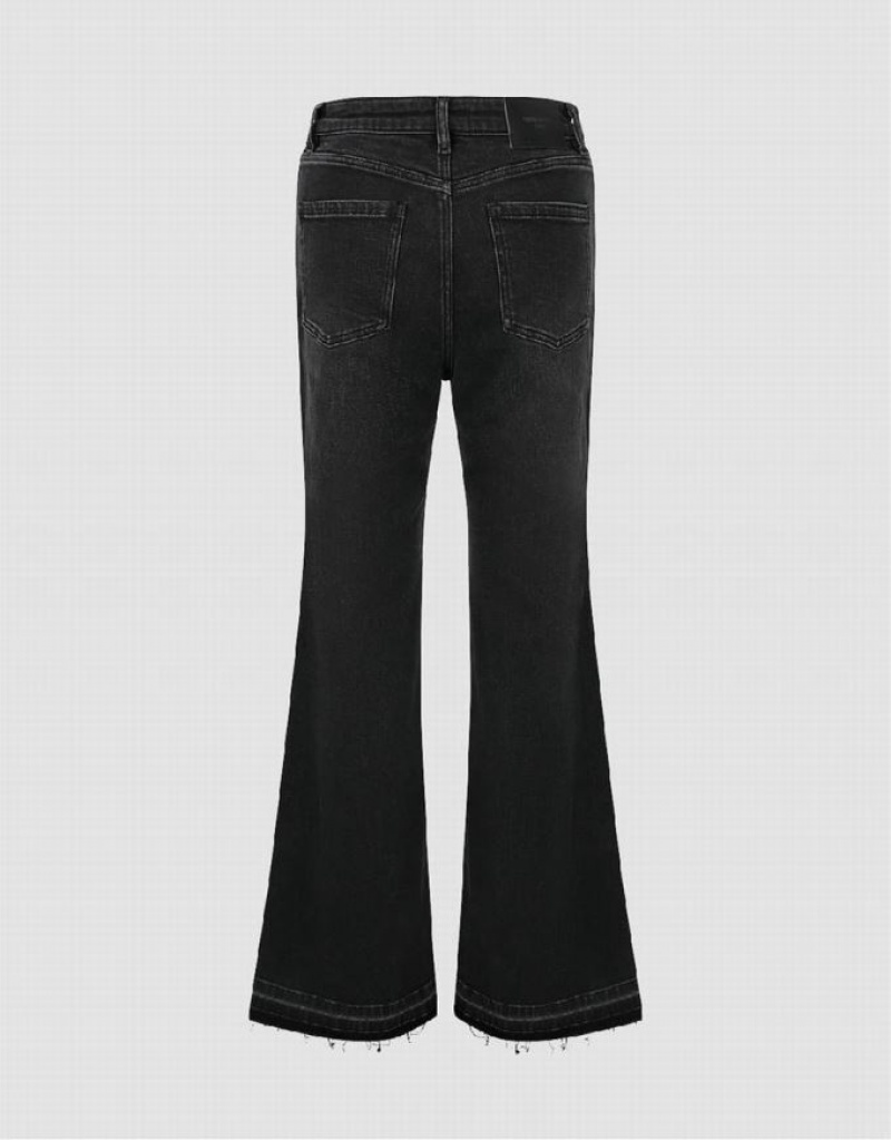 Black Urban Revivo Raw Hem Flare Women's Jeans | 94302XMNI