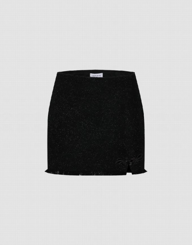 Black Urban Revivo Raw Hem Mini Women\'s Denim Skirt | 71962GOQK