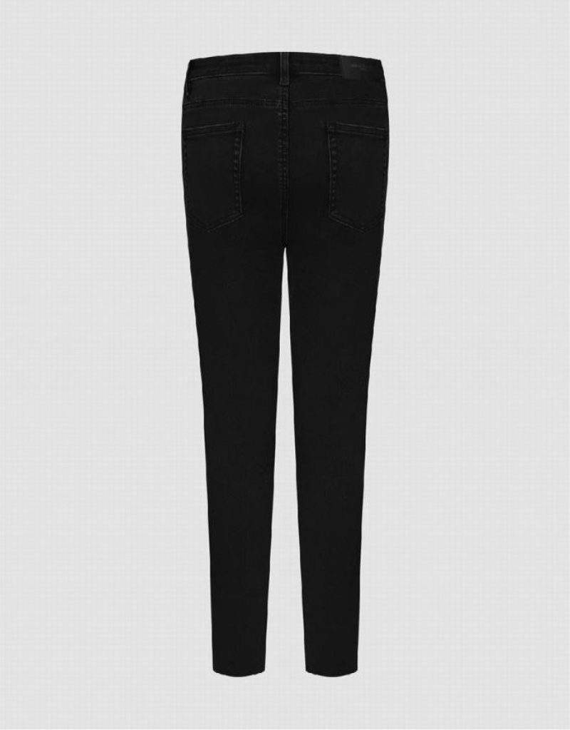 Black Urban Revivo Raw Hem Skinny Women's Jeans | 58317CLBA