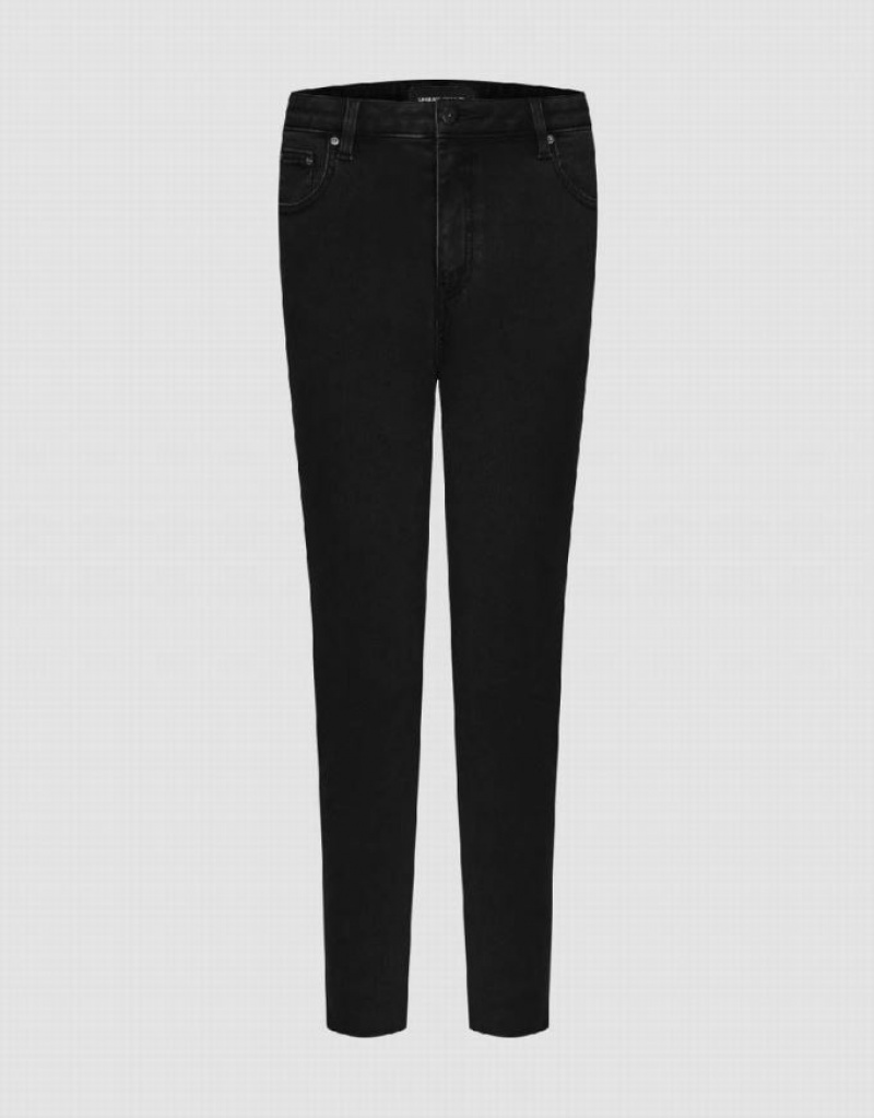 Black Urban Revivo Raw Hem Skinny Women\'s Jeans | 58317CLBA