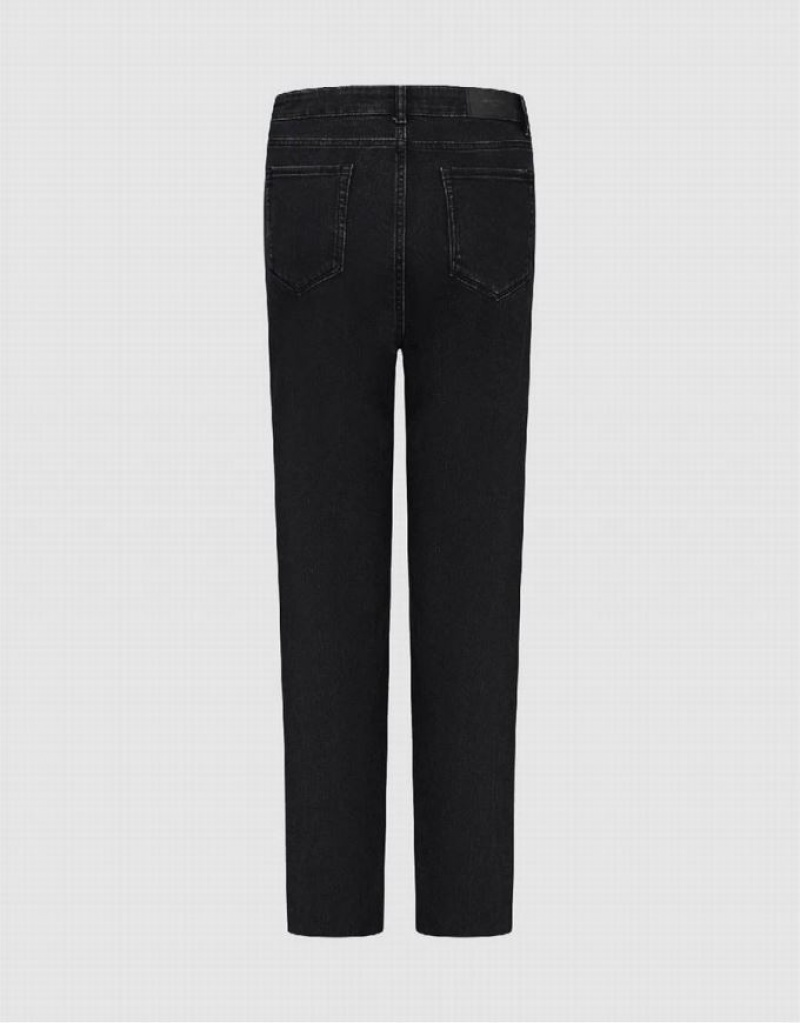 Black Urban Revivo Raw Hem Straight Women's Jeans | 40139UEYD