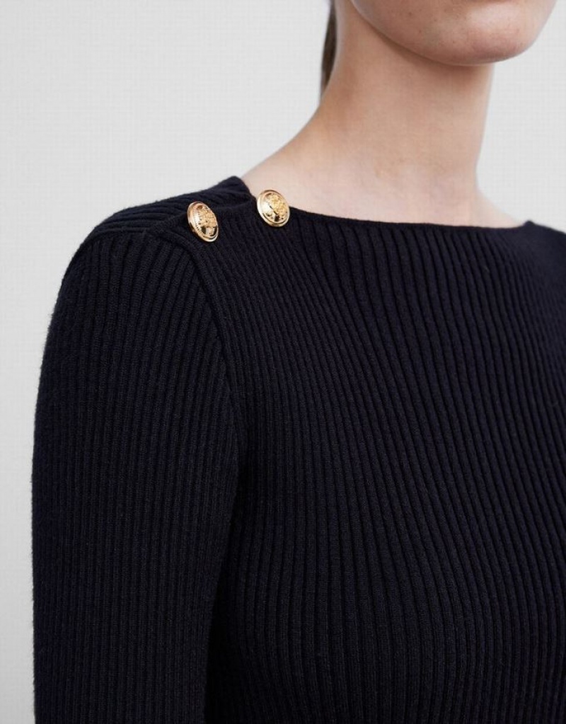 Black Urban Revivo Rib Knit Women's Sweaters | 29074KHBO