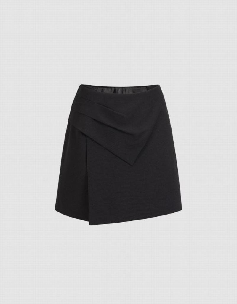 Black Urban Revivo Ruched Front Plain Skort Women\'s Shorts | 43728HYWS