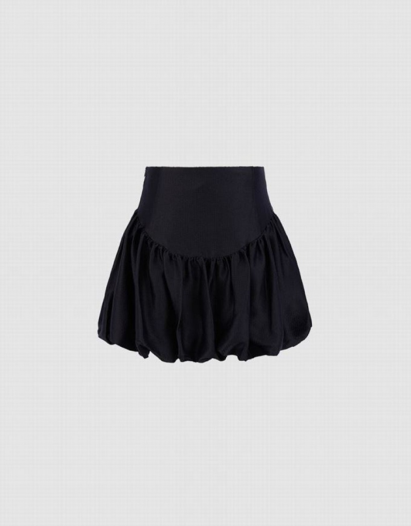 Black Urban Revivo Ruffle A-Line Women's Skirts | 17053MTPO