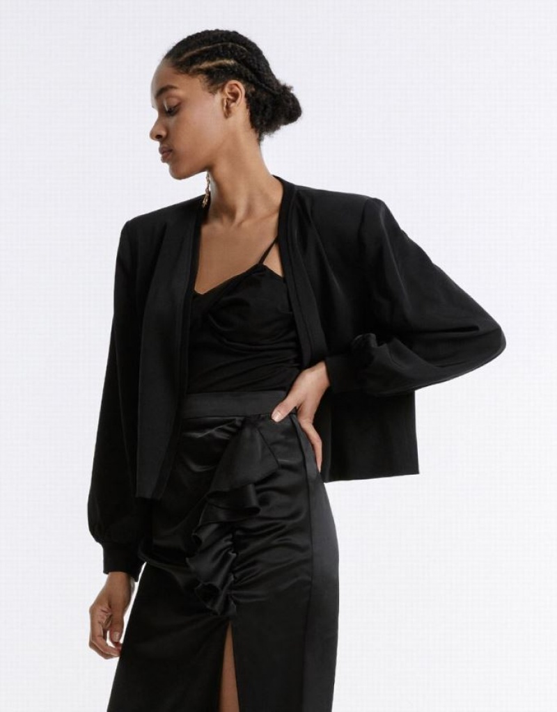 Black Urban Revivo Shoulder Pad Women's Jacket | 01625HSNB