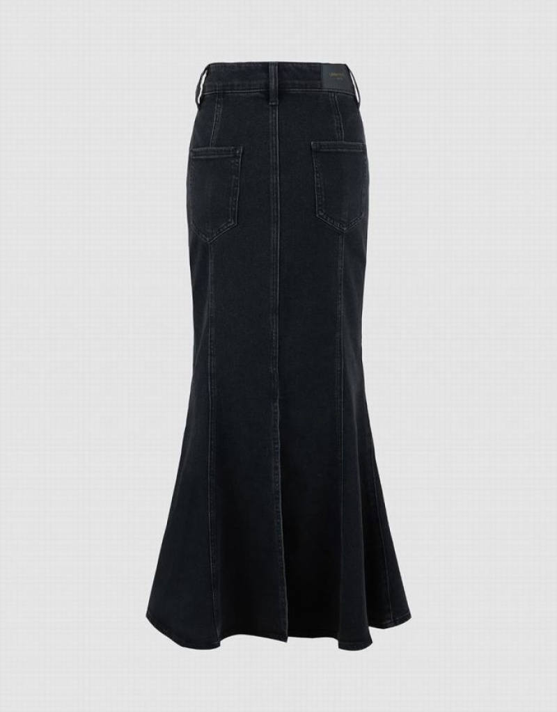 Black Urban Revivo Skinny Fishtail Women's Denim Skirt | 73186YRQW