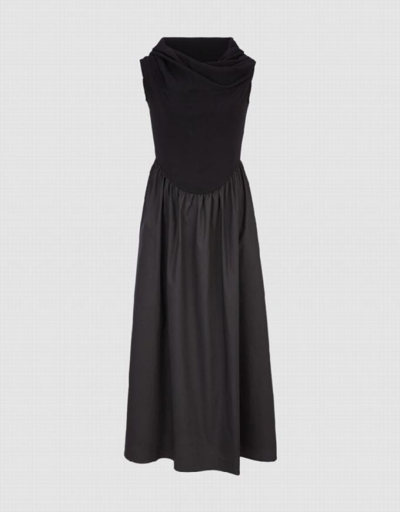 Black Urban Revivo Sleeveless A-Line Women's Dress | 46523EOUD