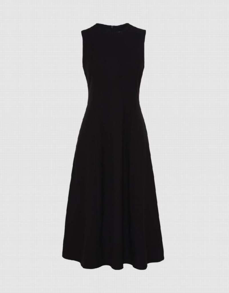 Black Urban Revivo Sleeveless Crew Neck A-Line Women's Dress | 52974WTEL