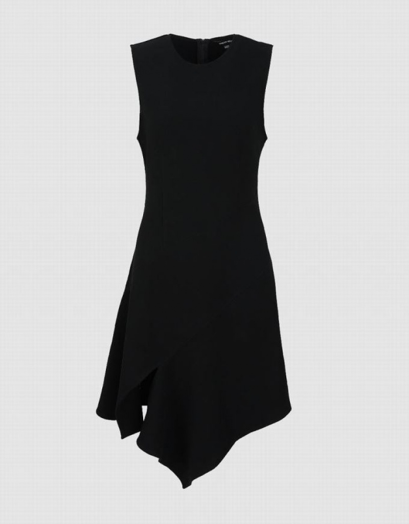 Black Urban Revivo Sleeveless Crew Neck Mini A-Line Women's Dress | 59041VTUW