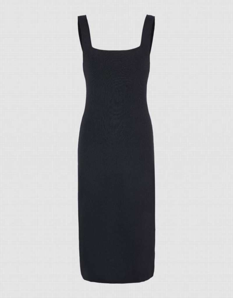 Black Urban Revivo Sleeveless Square-cut Collar Women's Knitted Dress | 58164VNST