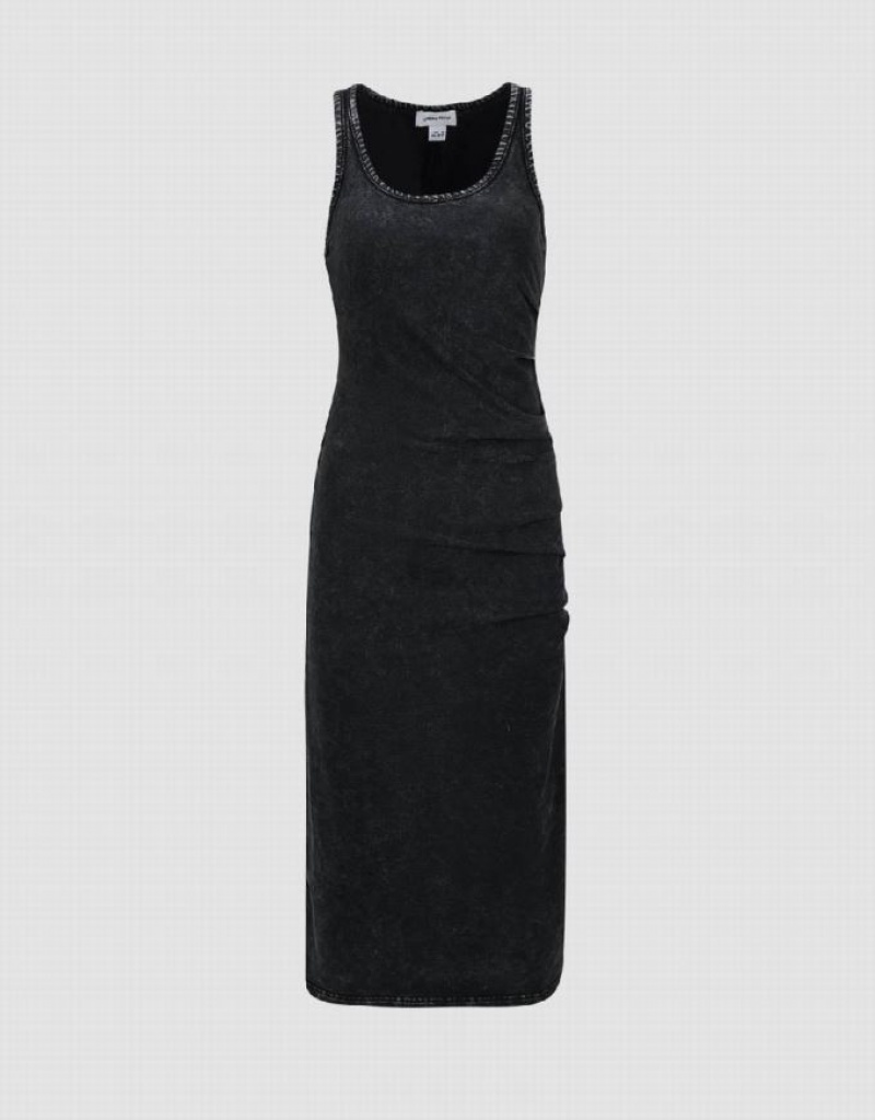 Black Urban Revivo Sleeveless U Neck Skinny Women's Dress | 46315SJRI