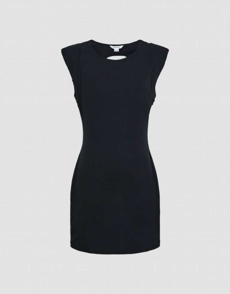 Black Urban Revivo Sleeveless V-Neck A-Line Women's Dress | 69478INTX