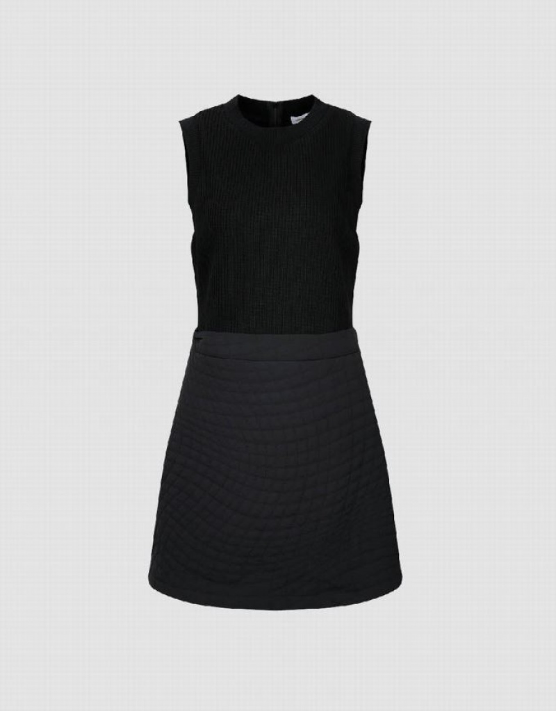 Black Urban Revivo Sleeveless V-Neck Straight Women's Knitted Dress | 15273PRQX