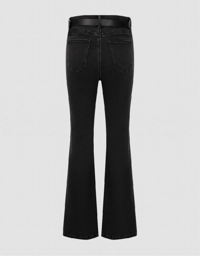 Black Urban Revivo Split Hem Flare With Belt Women's Jeans | 29754LHVJ