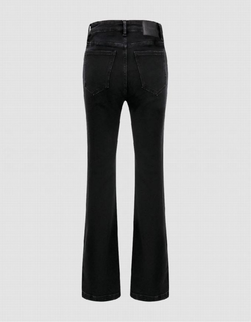 Black Urban Revivo Split Hem Flare Women's Jeans | 13704ZSMR