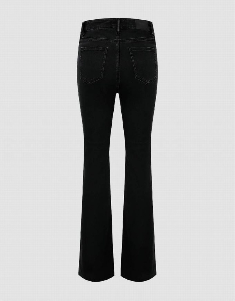 Black Urban Revivo Split Hem Flare Women's Jeans | 02541AXRN