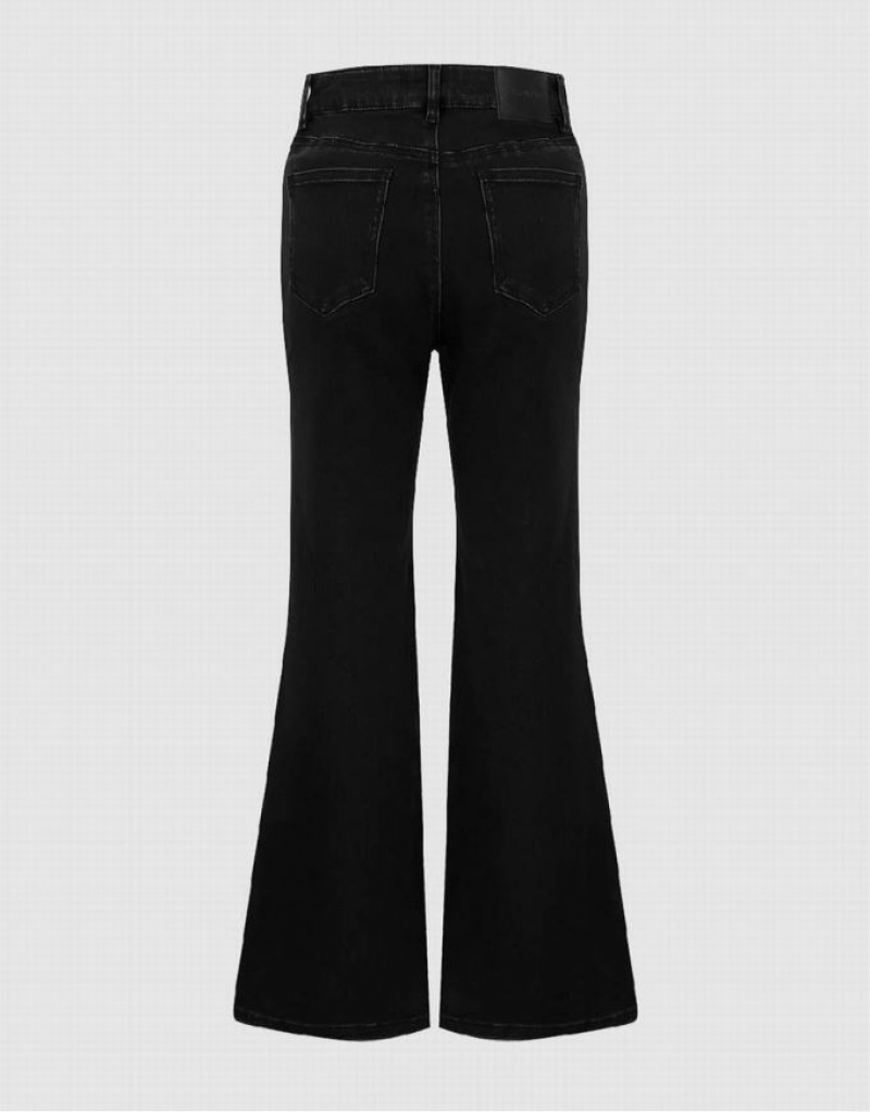 Black Urban Revivo Split Hem Flare Women's Jeans | 02314UNWB