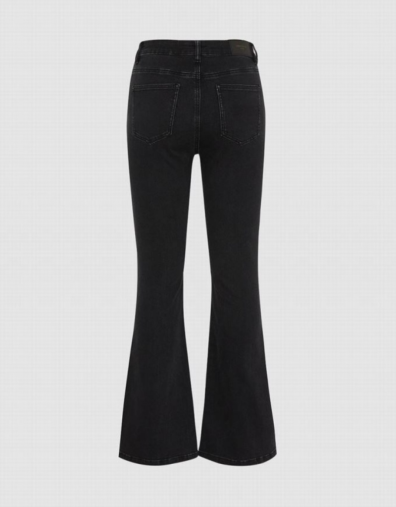 Black Urban Revivo Split Hem Flare Women's Jeans | 58460MCSA