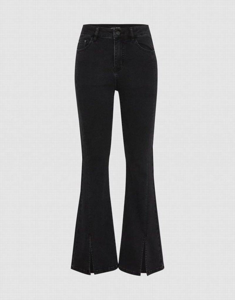 Black Urban Revivo Split Hem Flare Women\'s Jeans | 58460MCSA