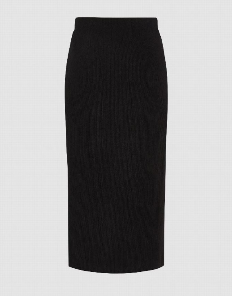 Black Urban Revivo Split Hem Knitted Balloon Women's Skirts | 56724JGSV