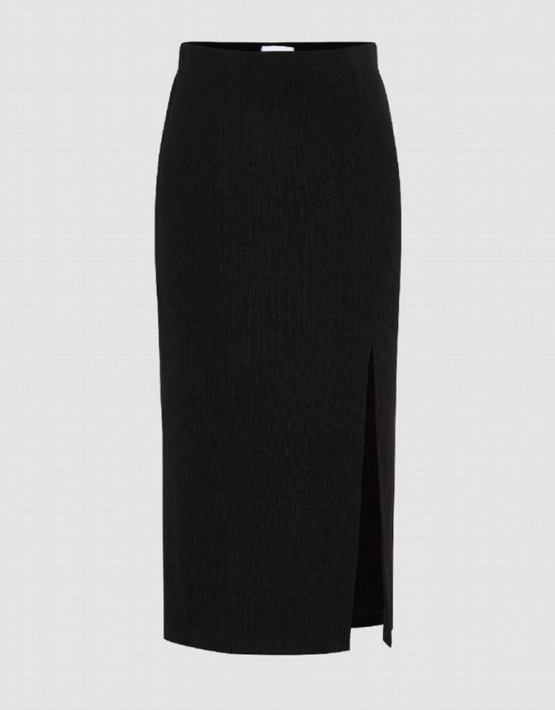 Black Urban Revivo Split Hem Knitted Balloon Women\'s Skirts | 56724JGSV