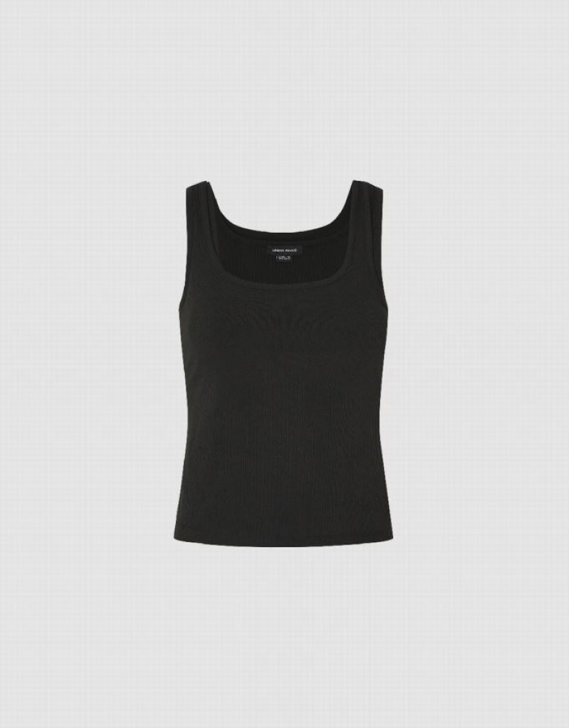 Black Urban Revivo Square-cut Collar Women's Tank Top | 76028JROV