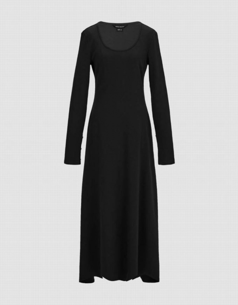 Black Urban Revivo Standard Sleeve U Neck A-Line Women's Dress | 82413UEBP