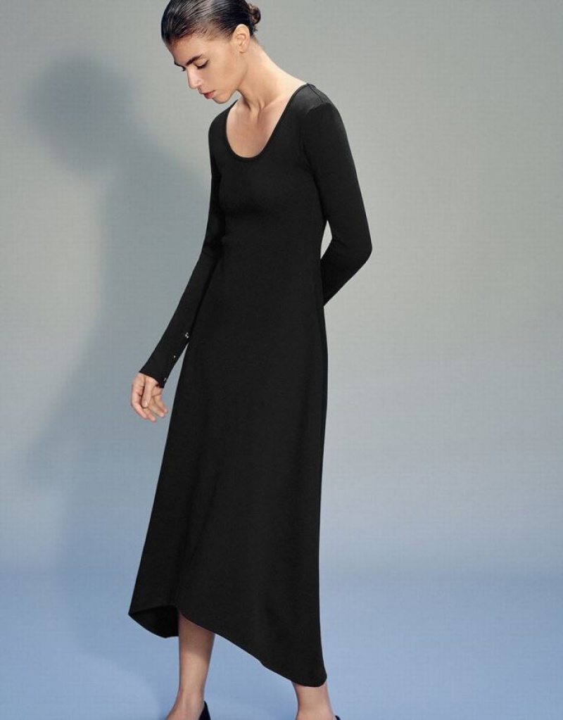 Black Urban Revivo Standard Sleeve U Neck A-Line Women's Dress | 82413UEBP