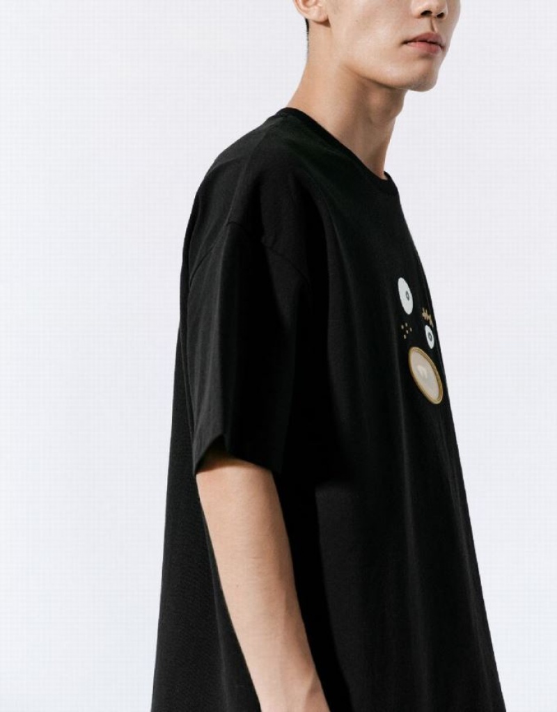 Black Urban Revivo Straight Knitted Men's T-Shirts | 12756MLWP