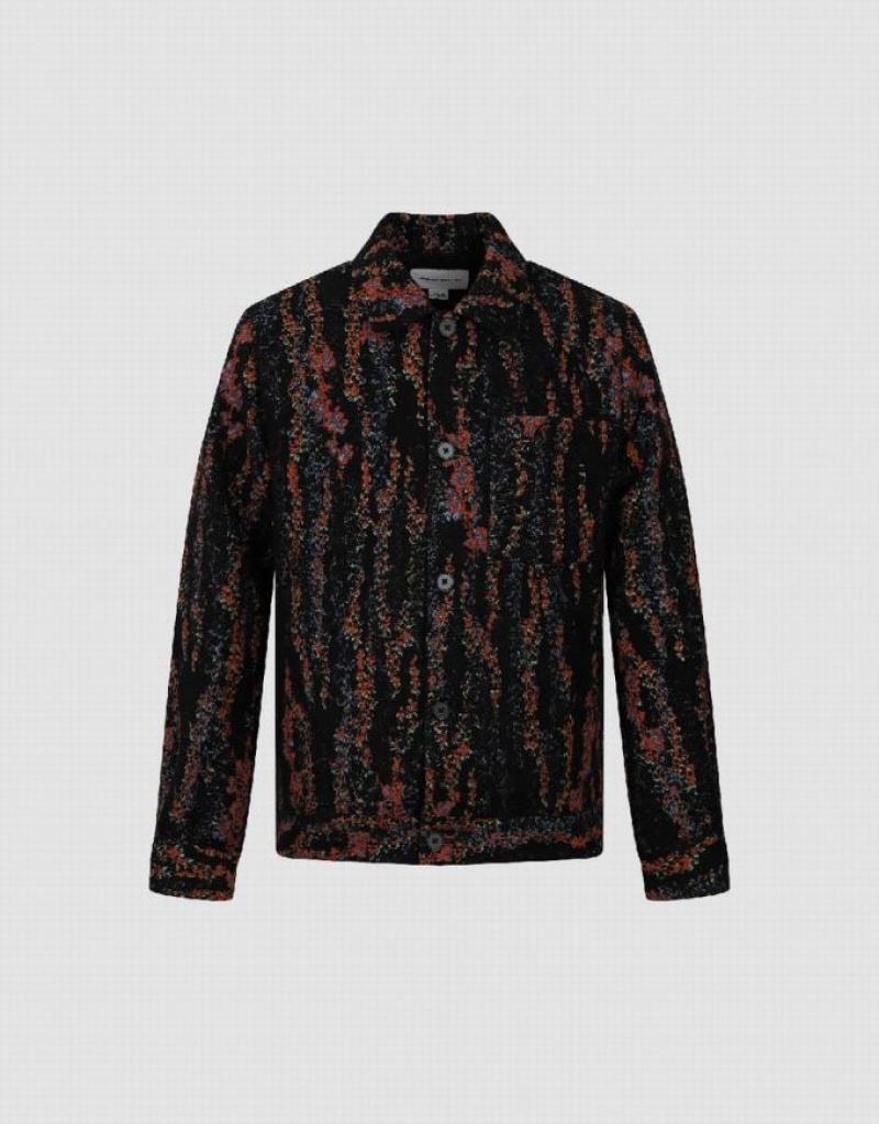 Black Urban Revivo Straight Printed Men's Jacket | 53210MWCZ