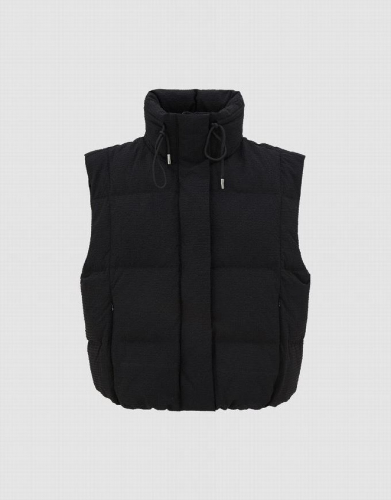 Black Urban Revivo Straight Puffer Waistcoat Women's Down Jackets | 02974TRWI