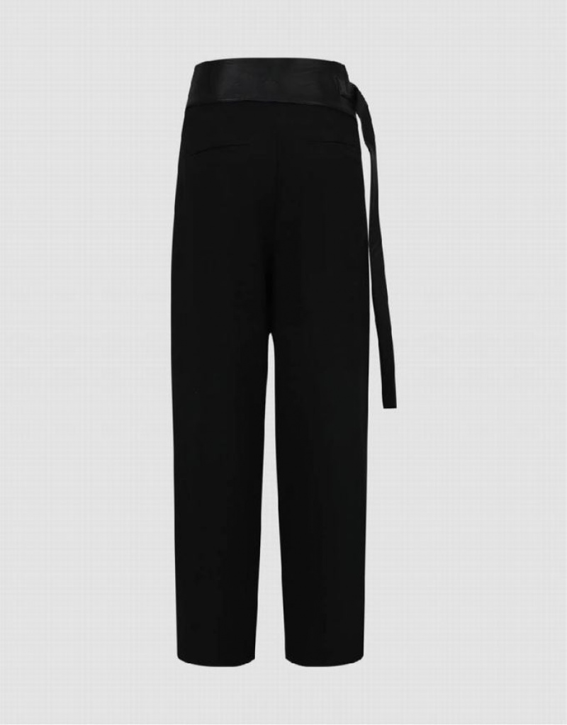 Black Urban Revivo Straight With Belt Women's Pants | 70645XIUC