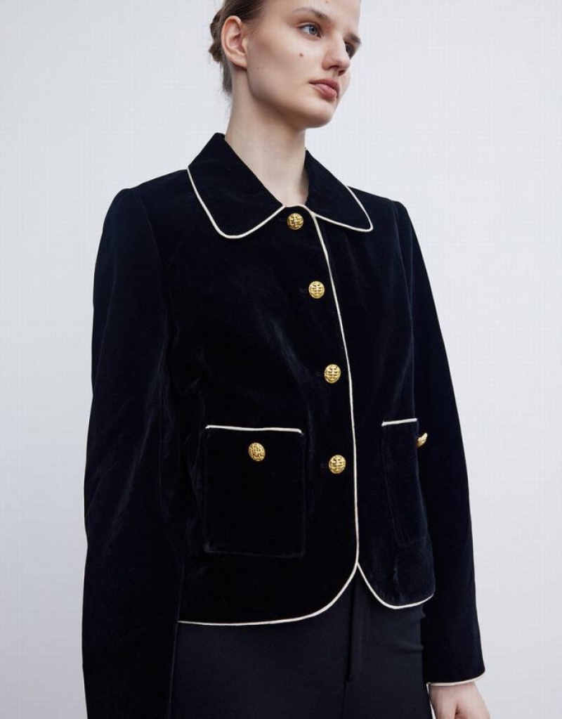 Black Urban Revivo Straight With Collar Women's Jacket | 89613BIAL