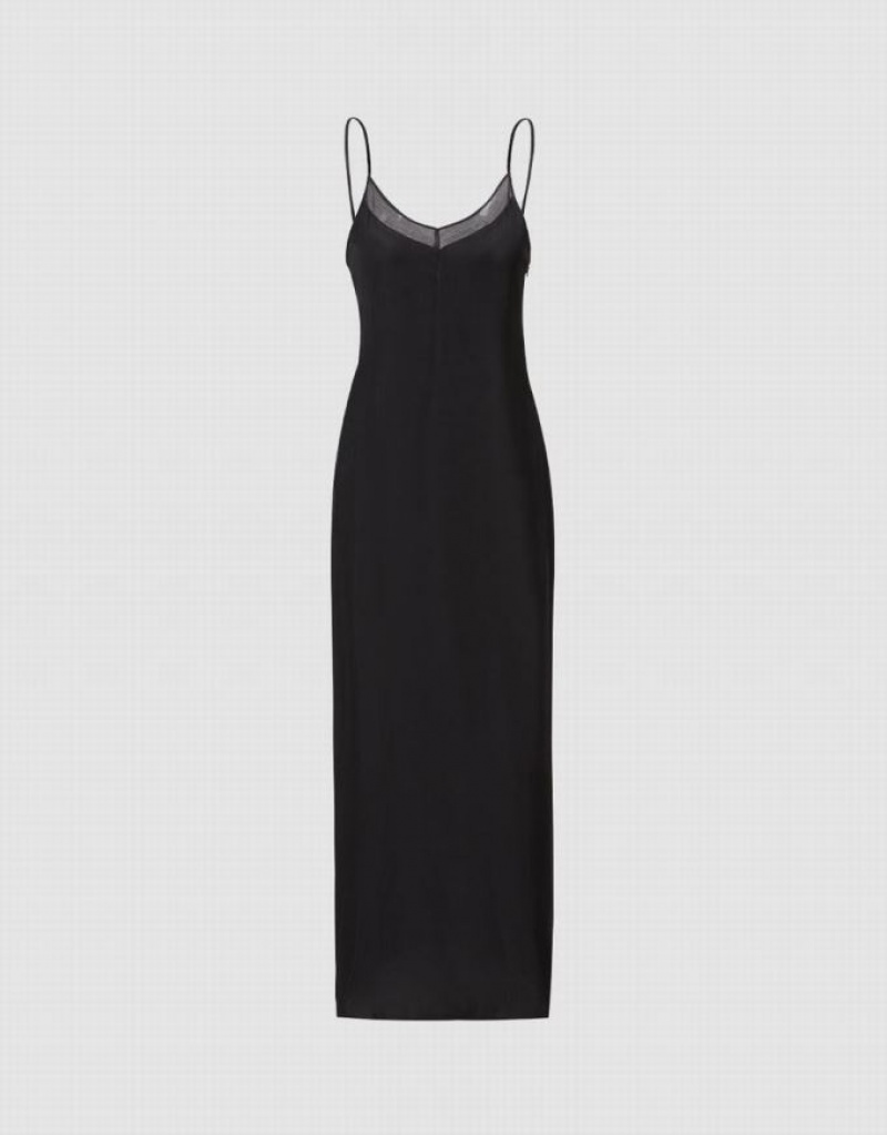 Black Urban Revivo Strappy Maxi Women's Maxi Dress | 45807MARU