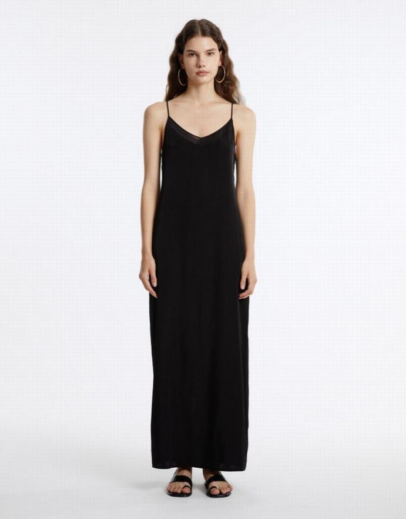 Black Urban Revivo Strappy Maxi Women's Maxi Dress | 45807MARU