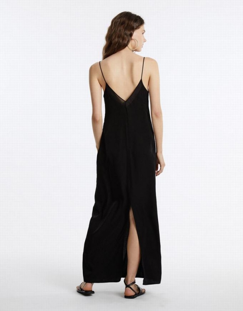 Black Urban Revivo Strappy Maxi Women's Maxi Dress | 45807MARU