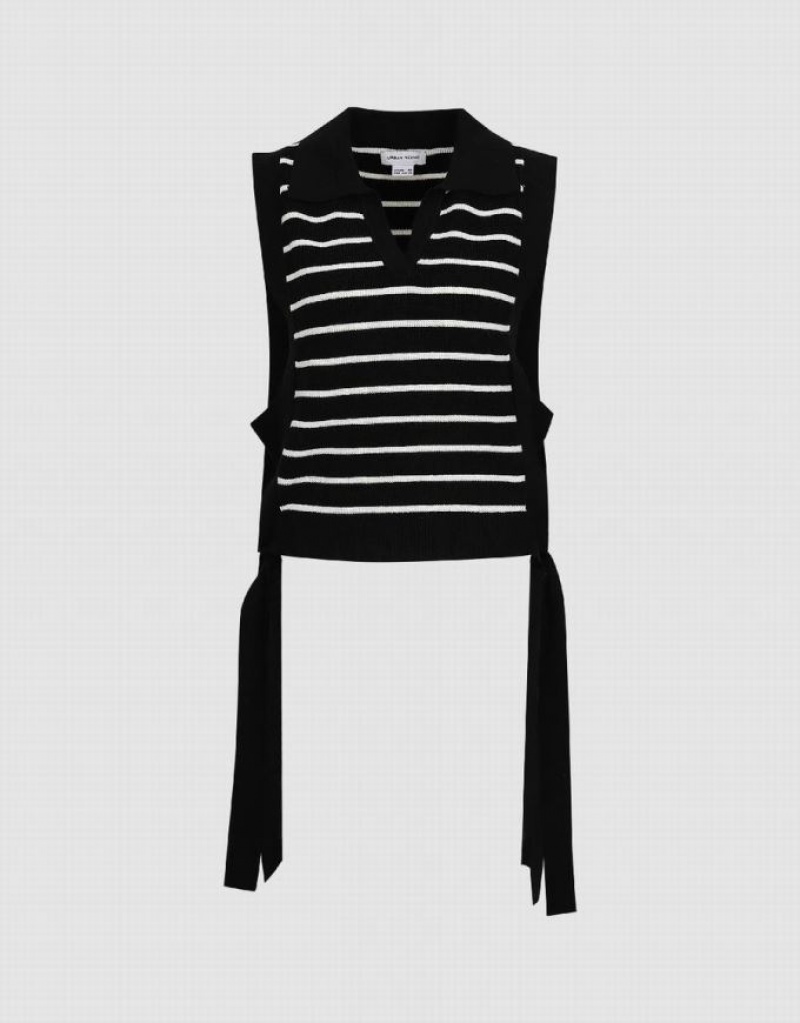 Black Urban Revivo Striped Knitted Women's Cardigan | 75168GNQL