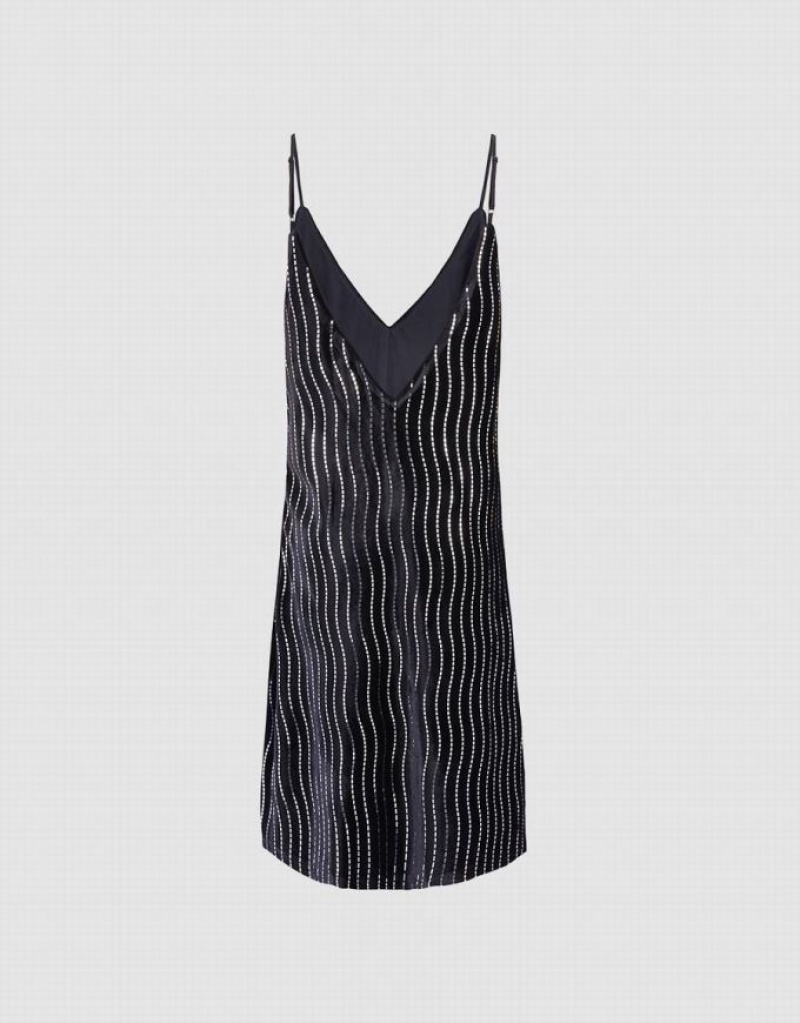 Black Urban Revivo Striped Sequin Women's Casual Dress | 28467WUXM