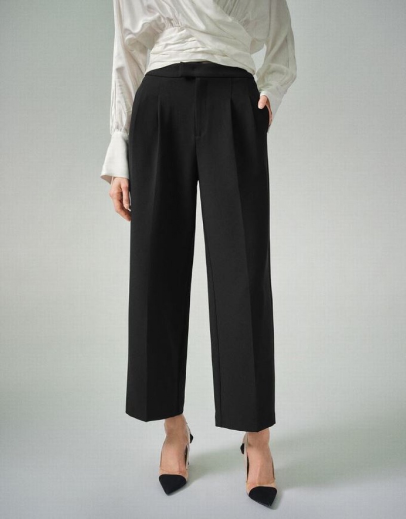 Black Urban Revivo Tailored Straight Women's Pants | 89520LHMF